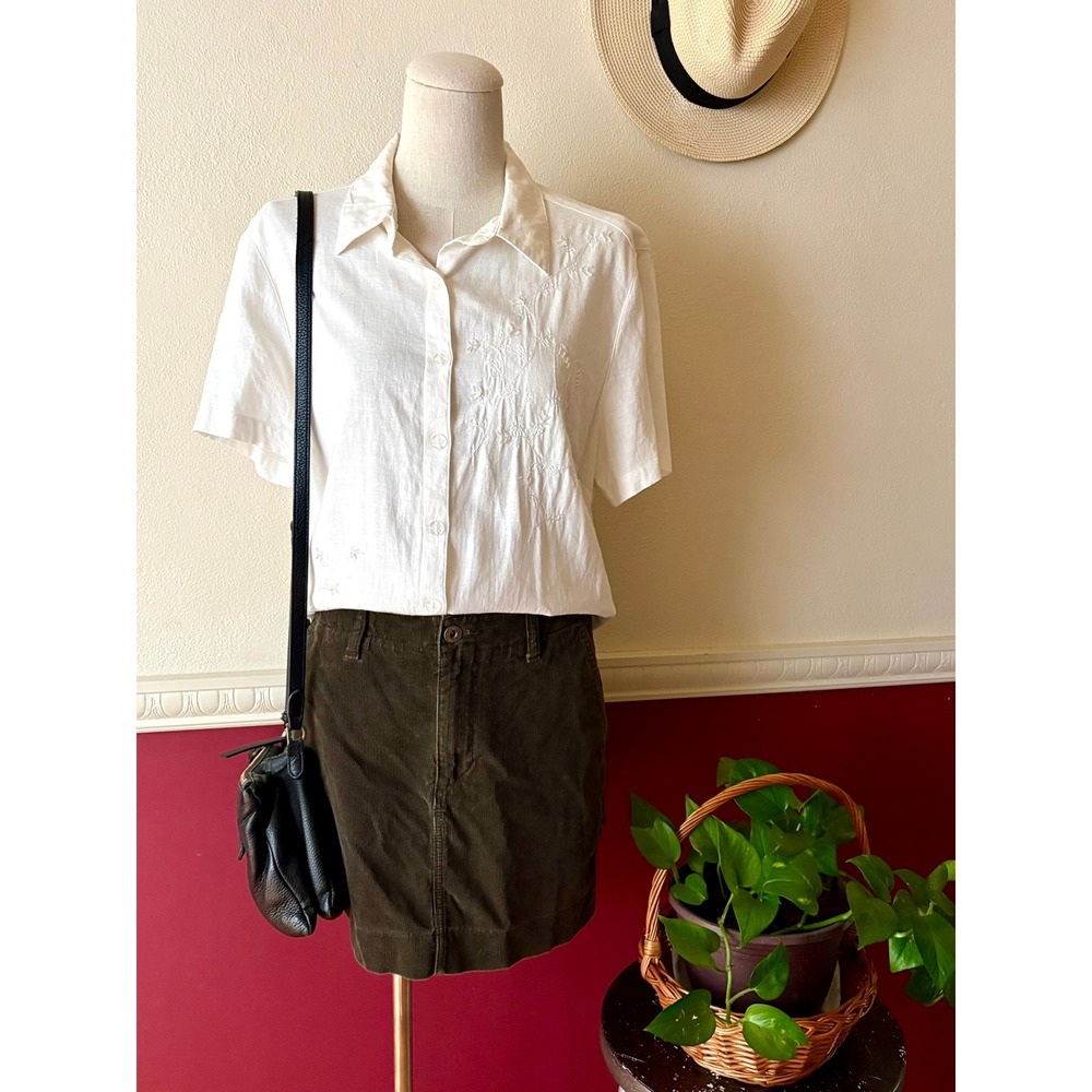 Vintage Sag Harbor White Linen Blend Embroidered Beaded Top 12 Cottage Retro 90s